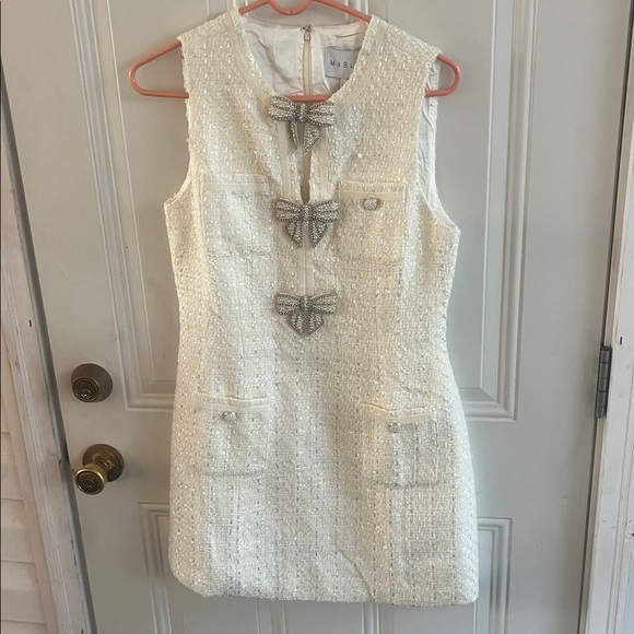 Mable Women’s Dress Medium Elegant Cream Stunning Bows Accent MISSING button - Picture 3 of 15